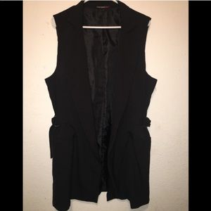 Sleeveless vest long black plus size lined